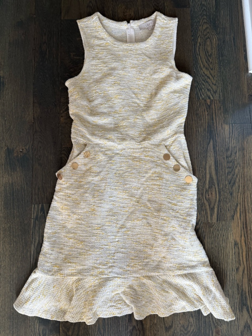 🌼 LOFT Tweed Sleeveless Dress in Yellow & White 🌼